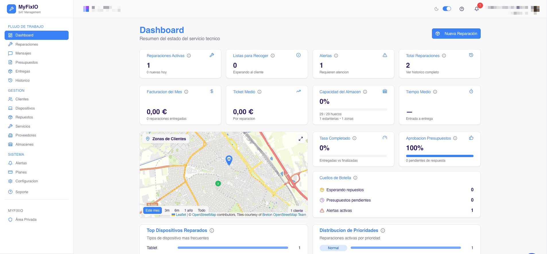 MyFixio Dashboard Claro